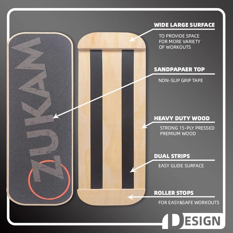 ZUKAM Balance Board Trainer, Wooden Balancing Board with Workout Guide to Exercise and Build Core Stability, Wobble Board for Skateboard, Hockey, Snowboard & Surf Training - Image 4
